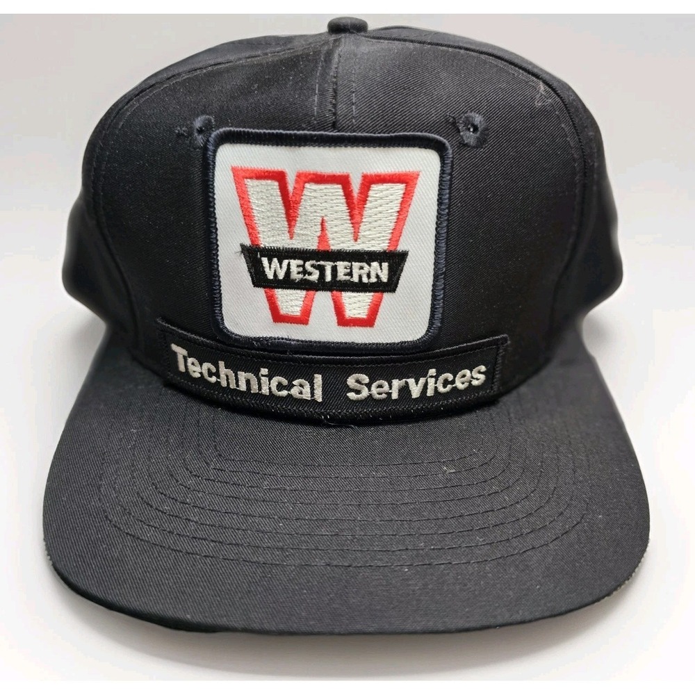 Vintage Trucker Rope Hat Western Trucking Snapback 80s 90s Black Flat Brim Patch